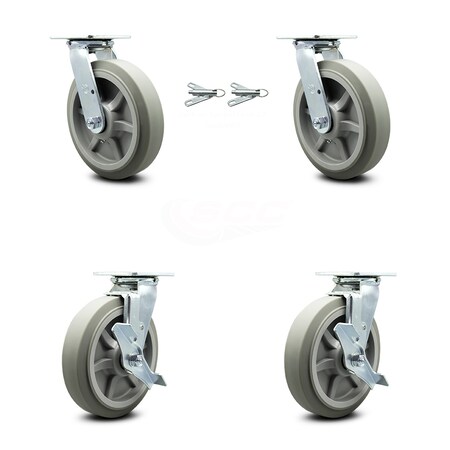 Service Caster 8 Inch Thermoplastic Rubber Caster Set with Ball Bearings 2 Swivel Lock 2 Brake SCC-30CS820-TPRBF-BSL-2-TLB-2